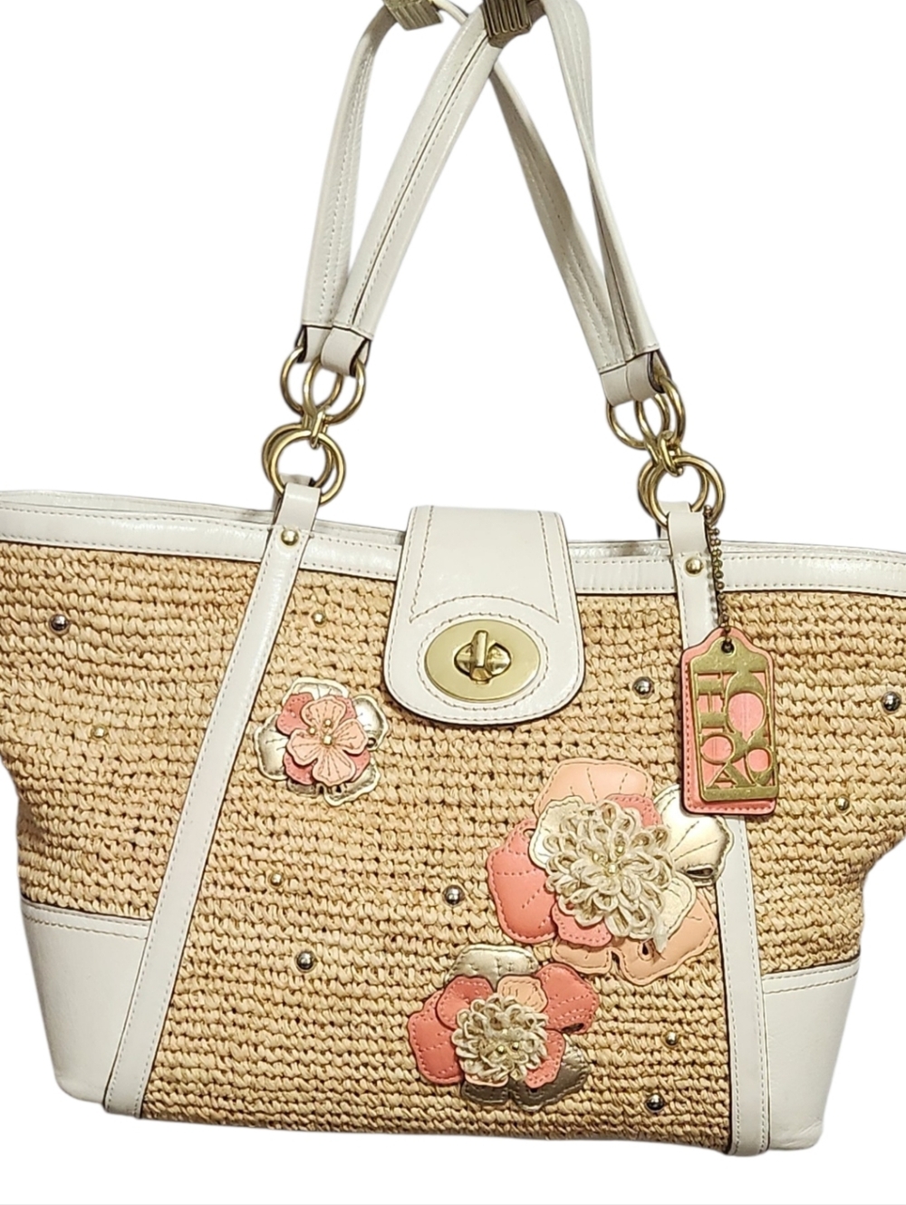 Coach Hamptons Weekend Straw Applique Tote Bag #19347 - Picture 2 of 16